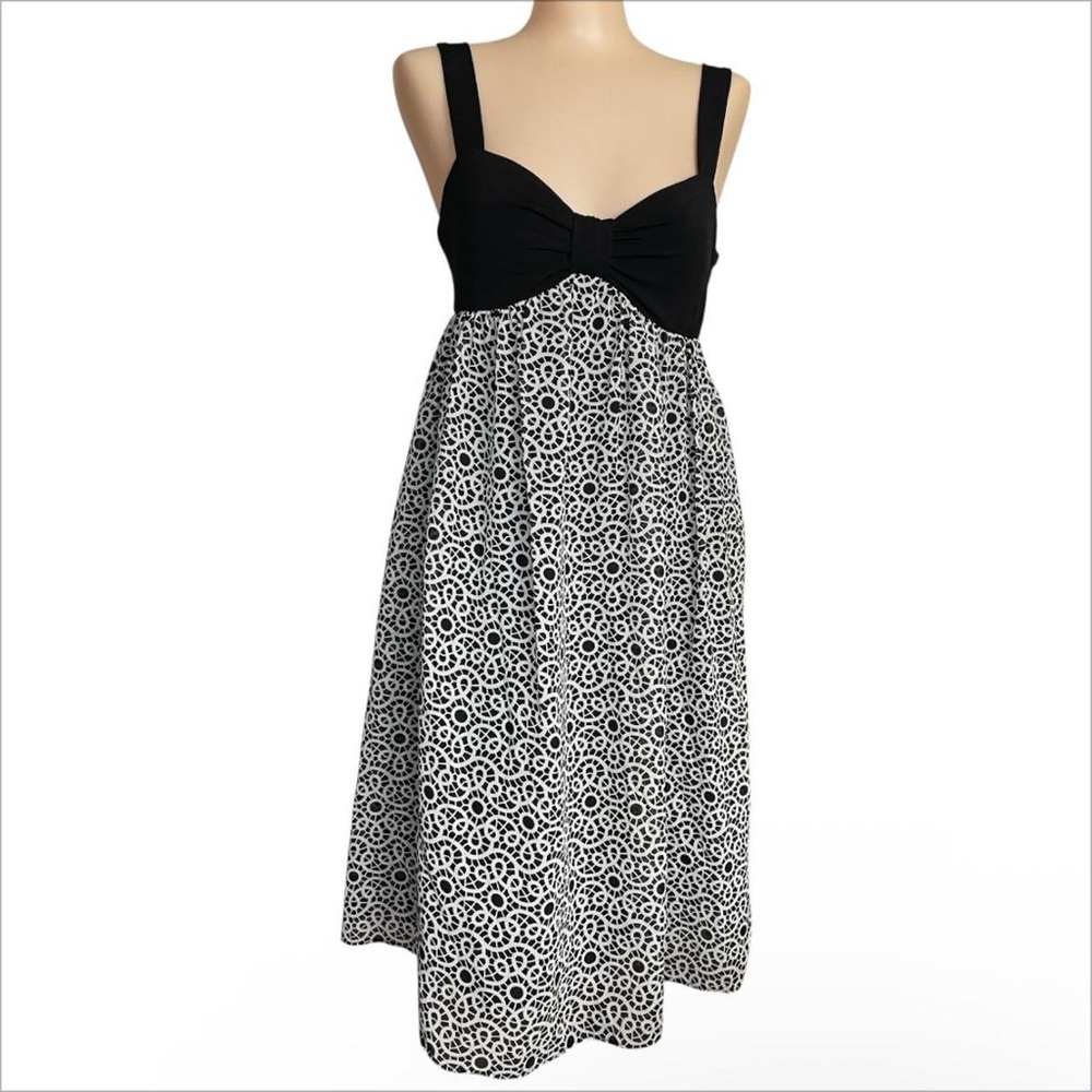 London Times Black and White Patterned Babydoll Midi Dress
